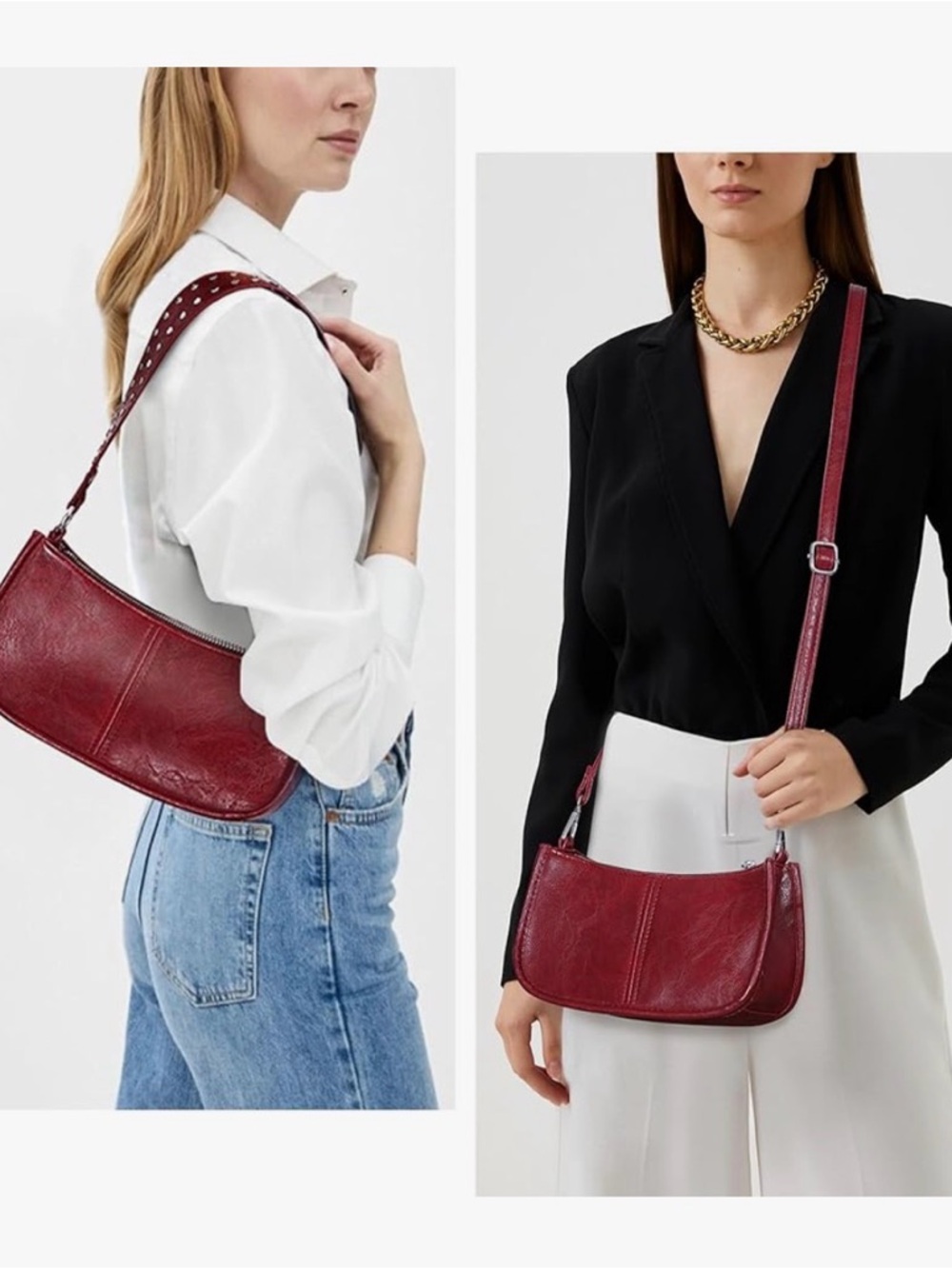 NEW Red Women's Shoulder Bag with Studded Strap